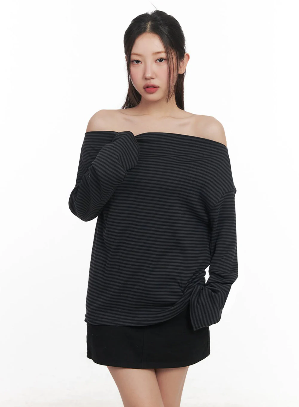 Stripe Long-Sleeve Off-Shoulder Top IM524 - Image 12