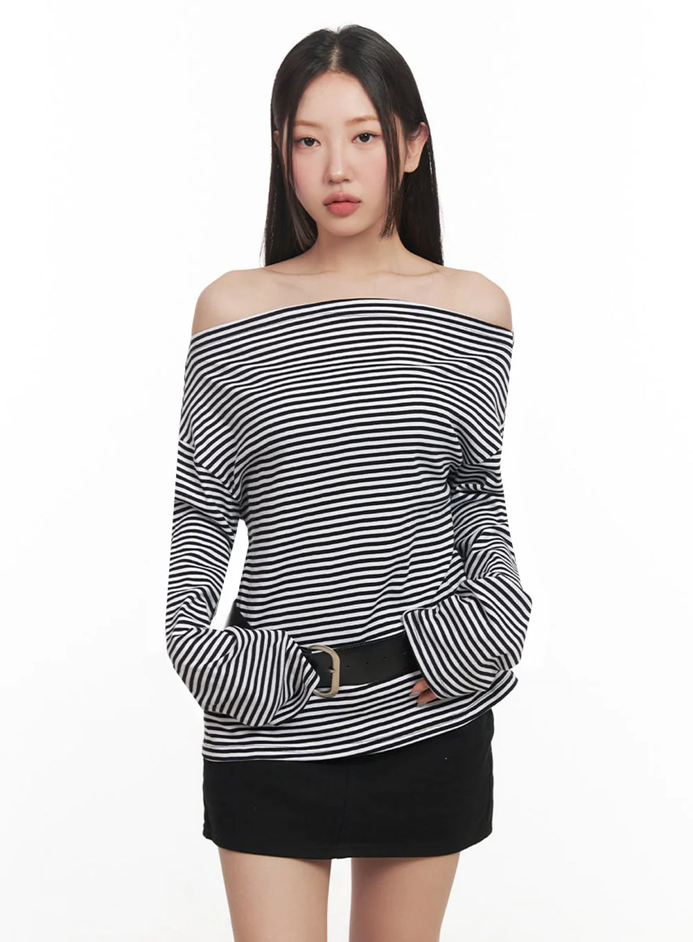 Stripe Long-Sleeve Off-Shoulder Top IM524 - Image 4