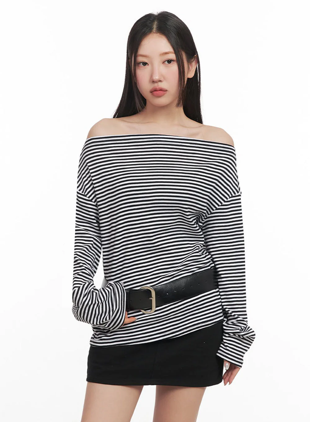 Stripe Long-Sleeve Off-Shoulder Top IM524 - Image 5