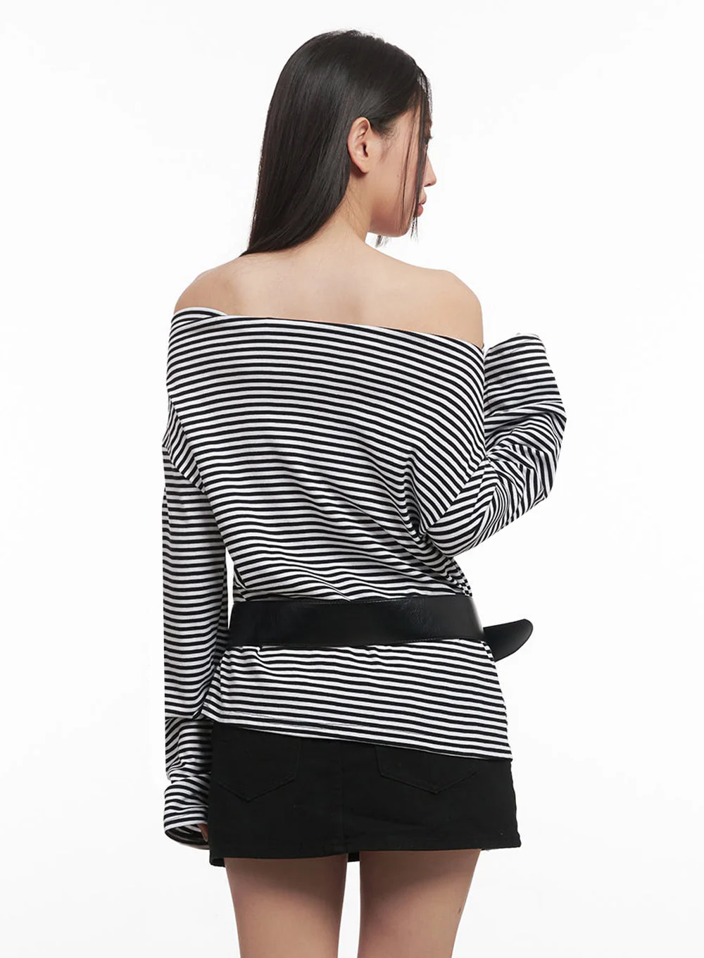 Stripe Long-Sleeve Off-Shoulder Top IM524 - Image 6