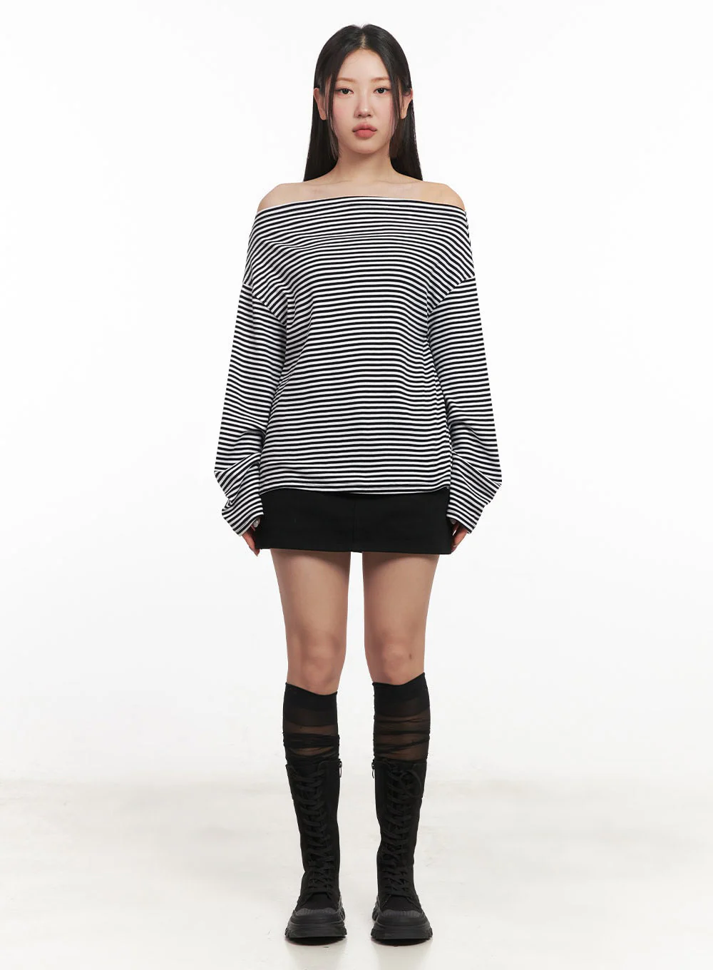 Stripe Long-Sleeve Off-Shoulder Top IM524 - Image 7