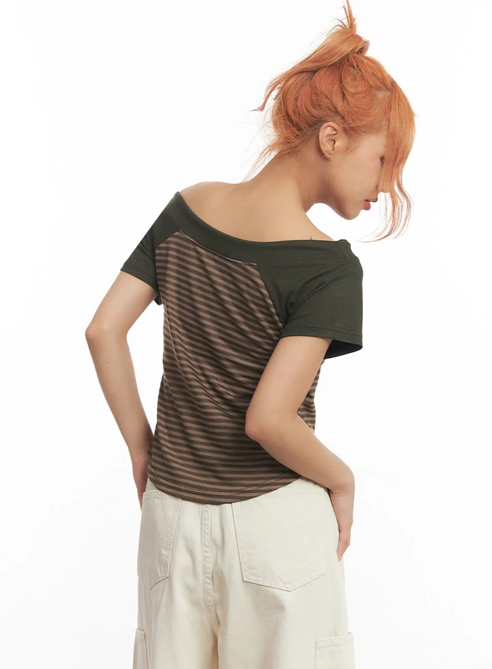 Stripe Off-Shoulder Hooded Top IA517 - Image 9