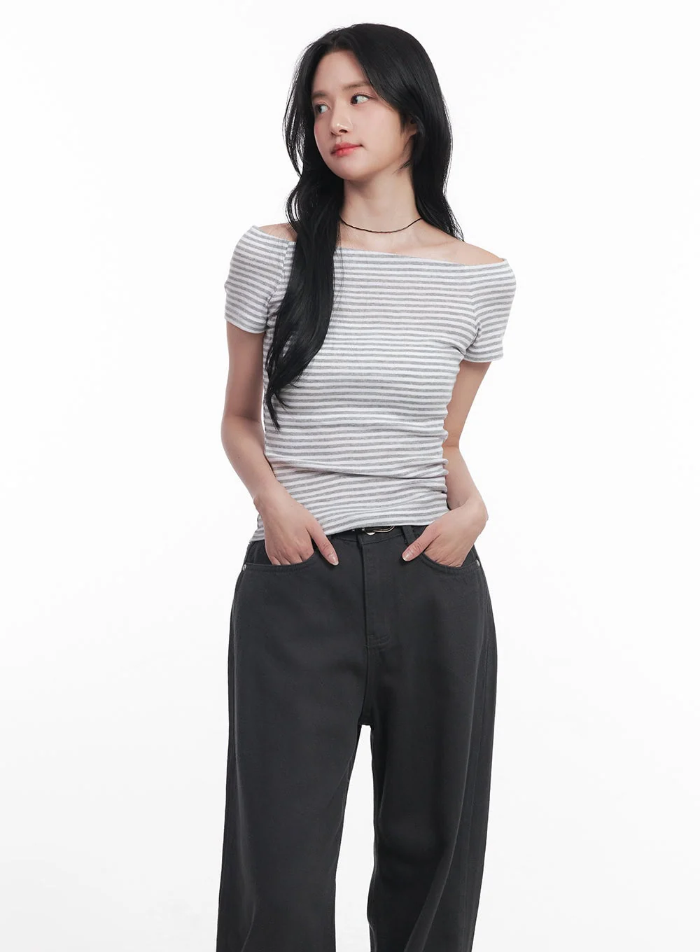 Stripe Off-Shoulder Top CY526