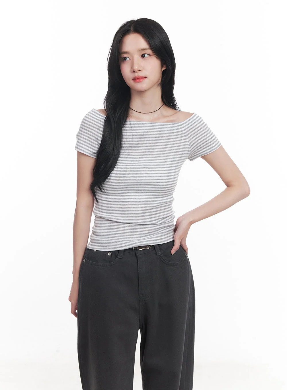 Stripe Off-Shoulder Top CY526 - Image 7