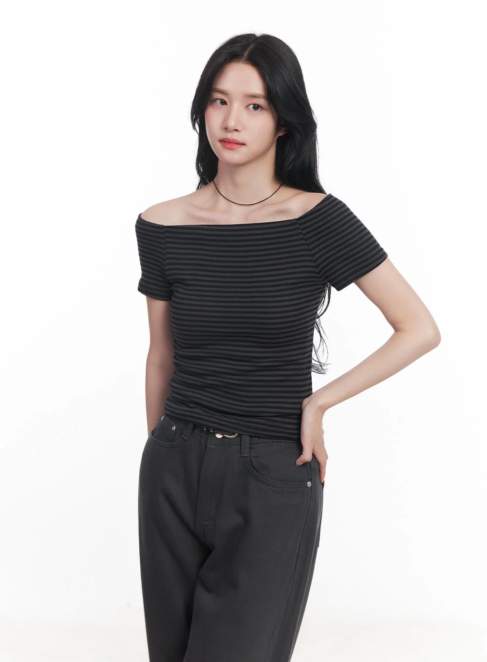 Stripe Off-Shoulder Top CY526 - Image 8