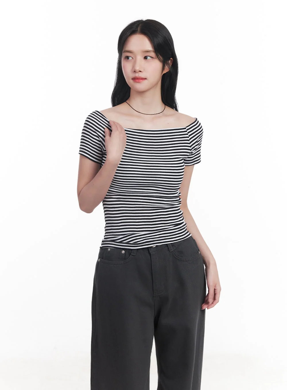 Stripe Off-Shoulder Top CY526 - Image 9