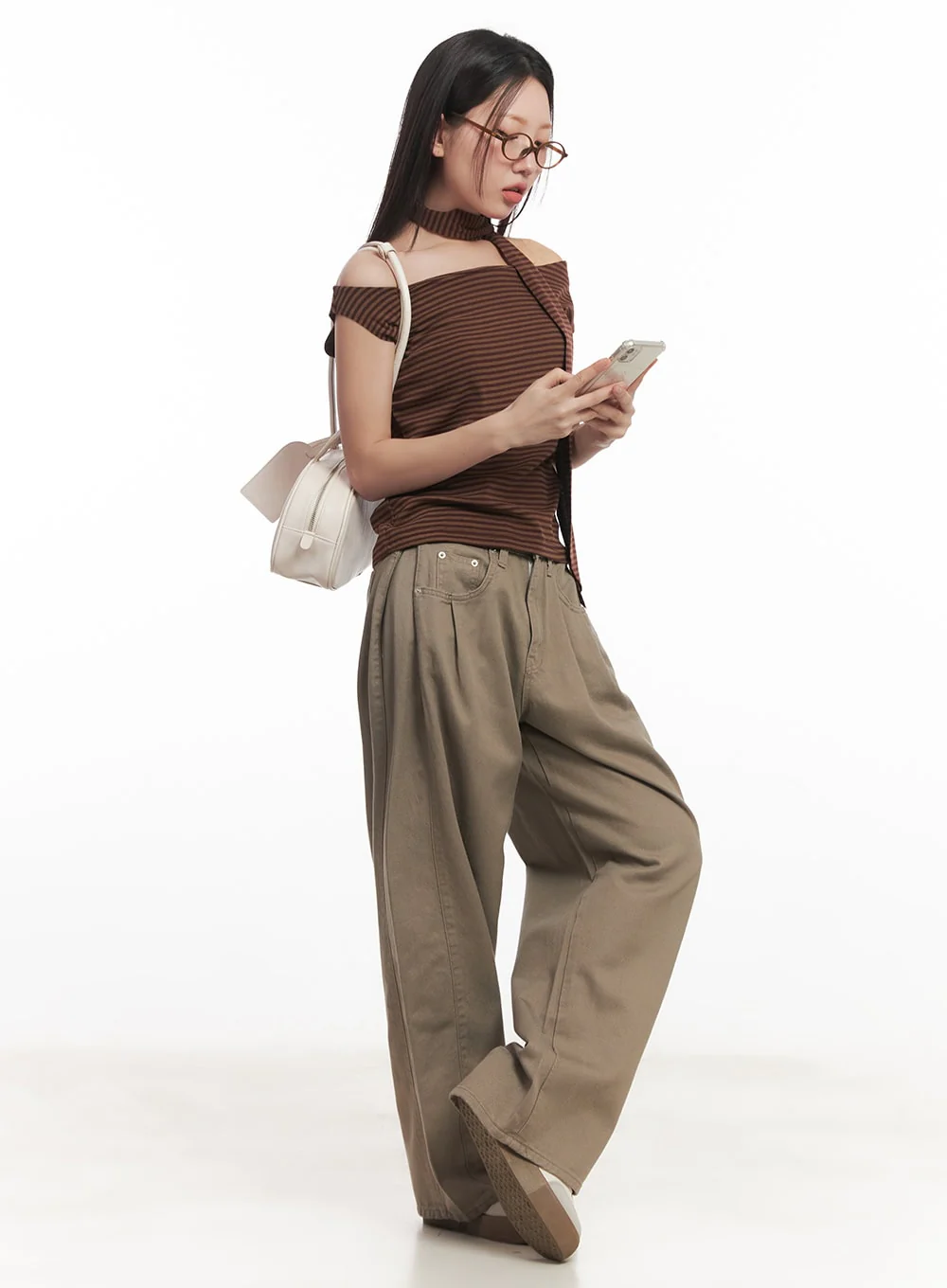 Stripe Off-Shoulder Top with Scarf CA521