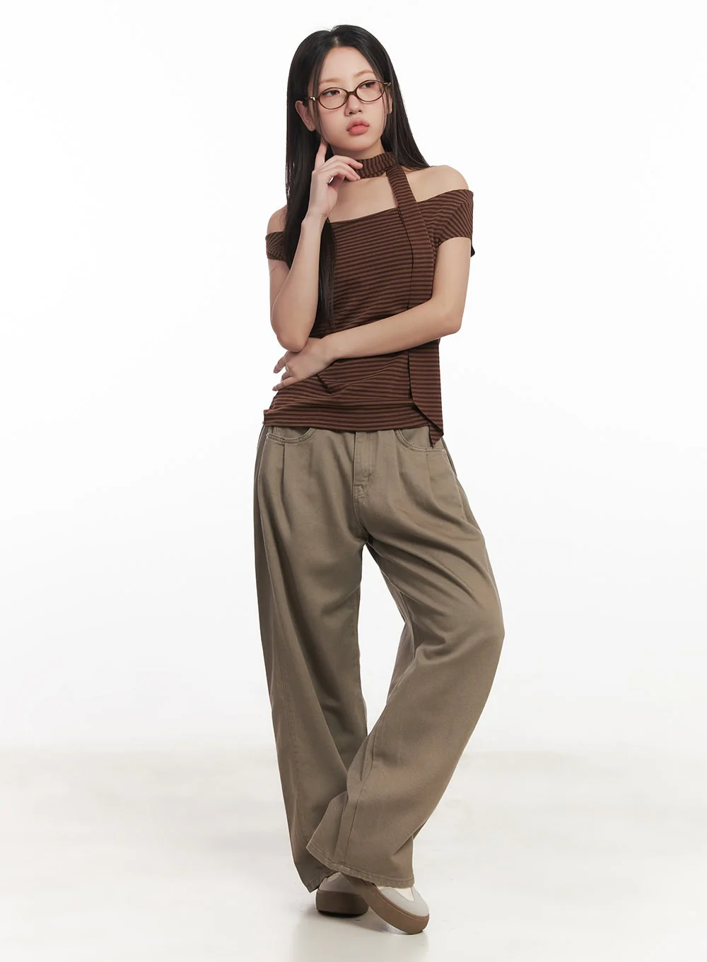Stripe Off-Shoulder Top with Scarf CA521 - Image 5