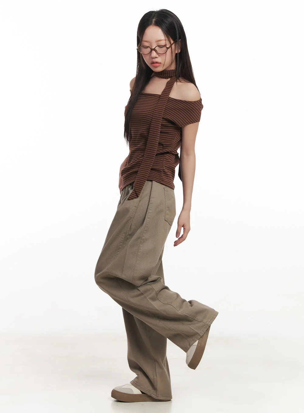 Stripe Off-Shoulder Top with Scarf CA521 - Image 6