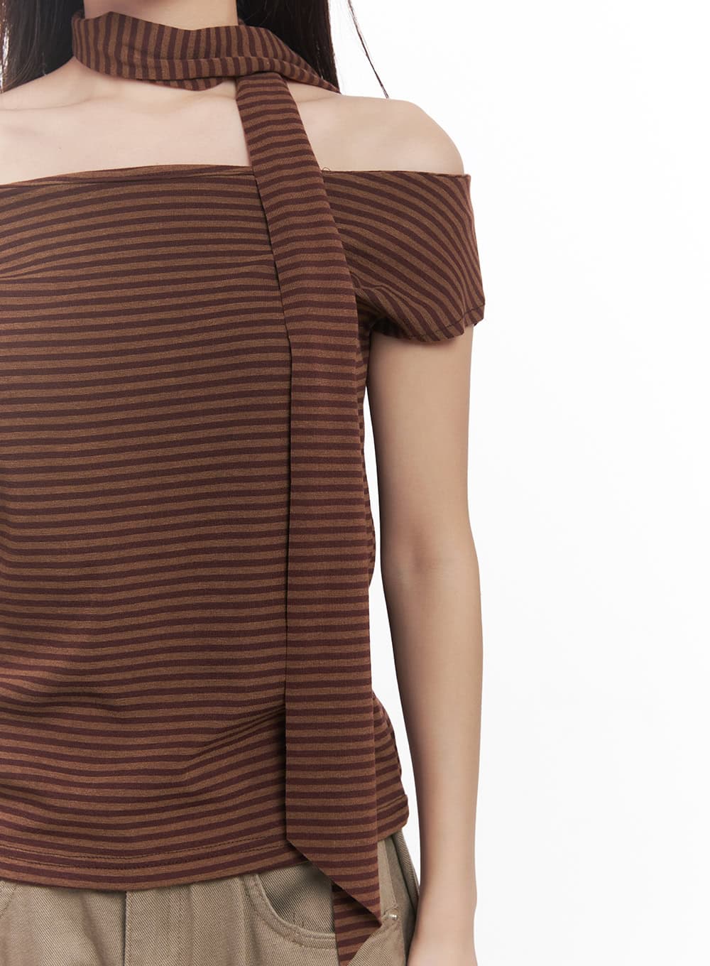 Stripe Off-Shoulder Top with Scarf CA521 - Image 8