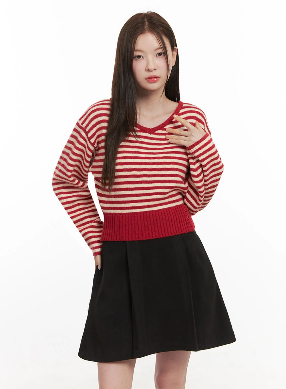 Stripe Oversized V-Neck Sweater IF505 - Image 15