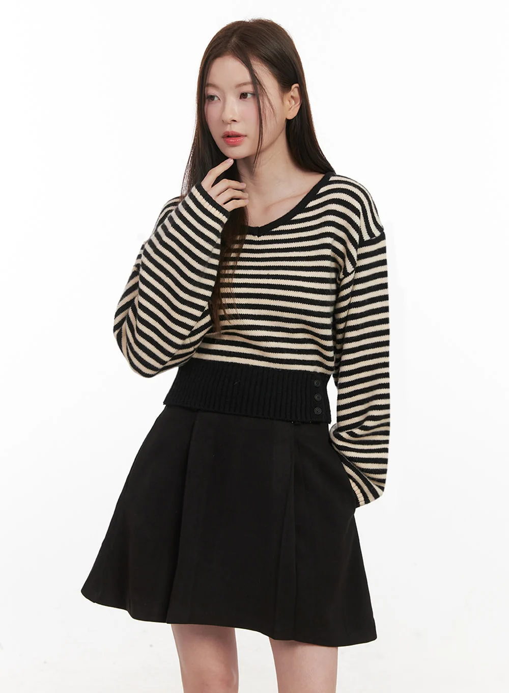 Stripe Oversized V-Neck Sweater IF505 - Image 6