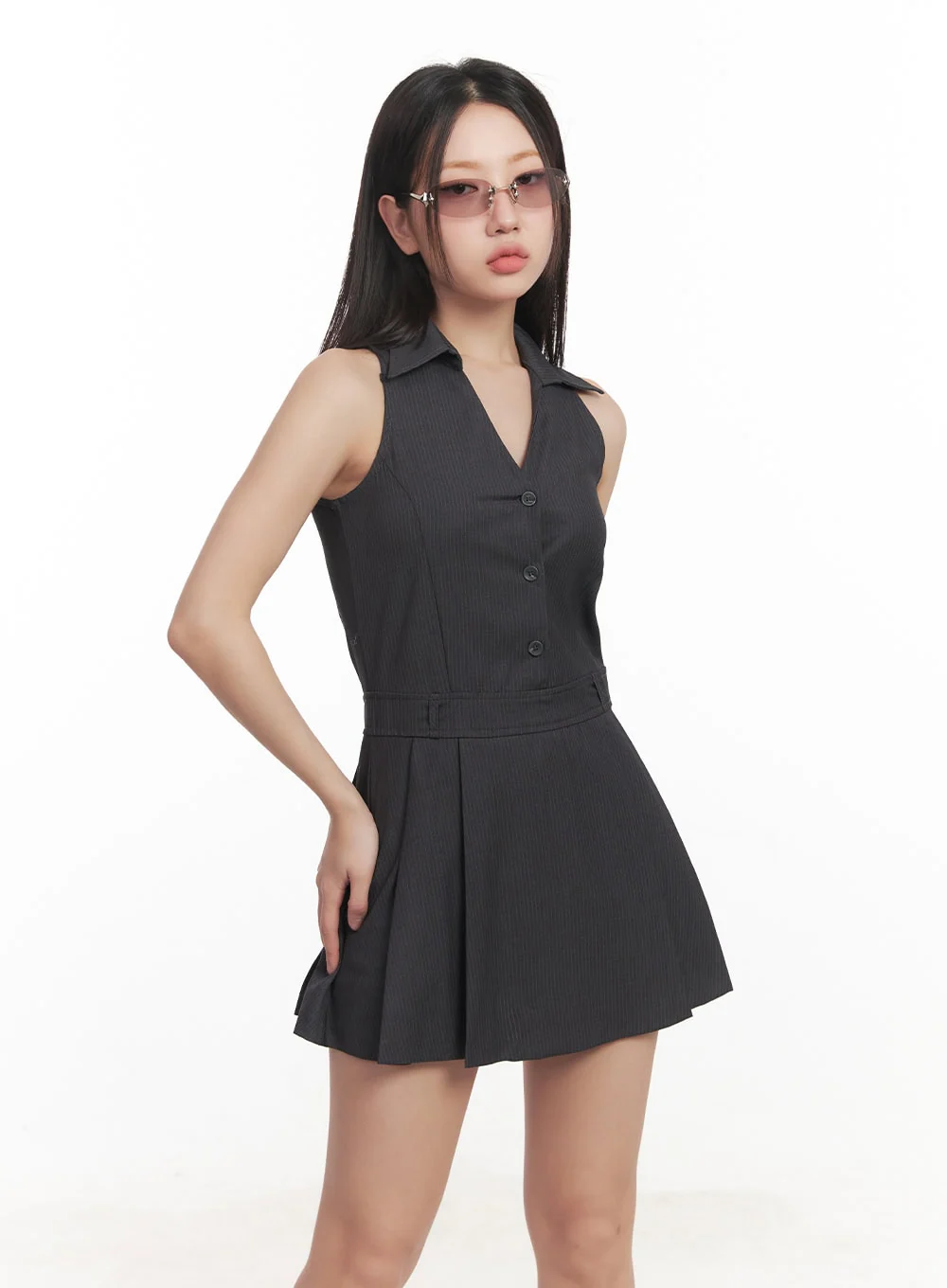 Stripe Pleated Halter Neck Dress CA518 - Image 2
