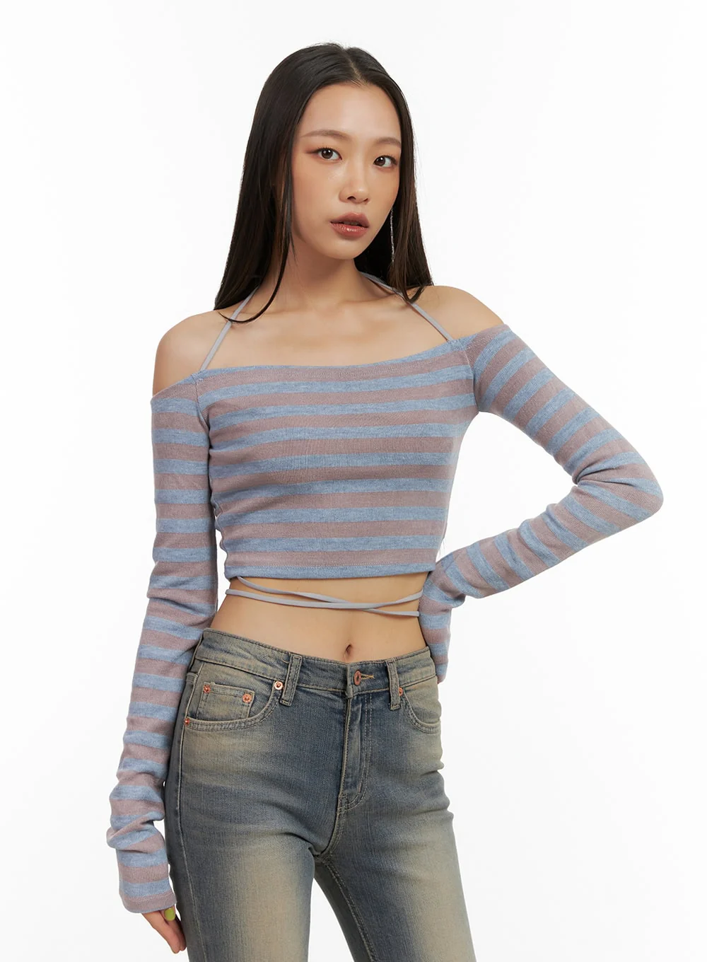 Stripe String Off-Shoulder Crop Top CO424 - Image 3