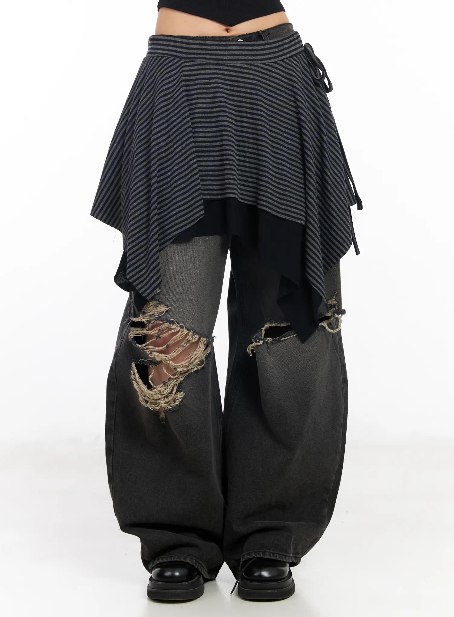 Striped Asymmetric Flare Skirt CF527