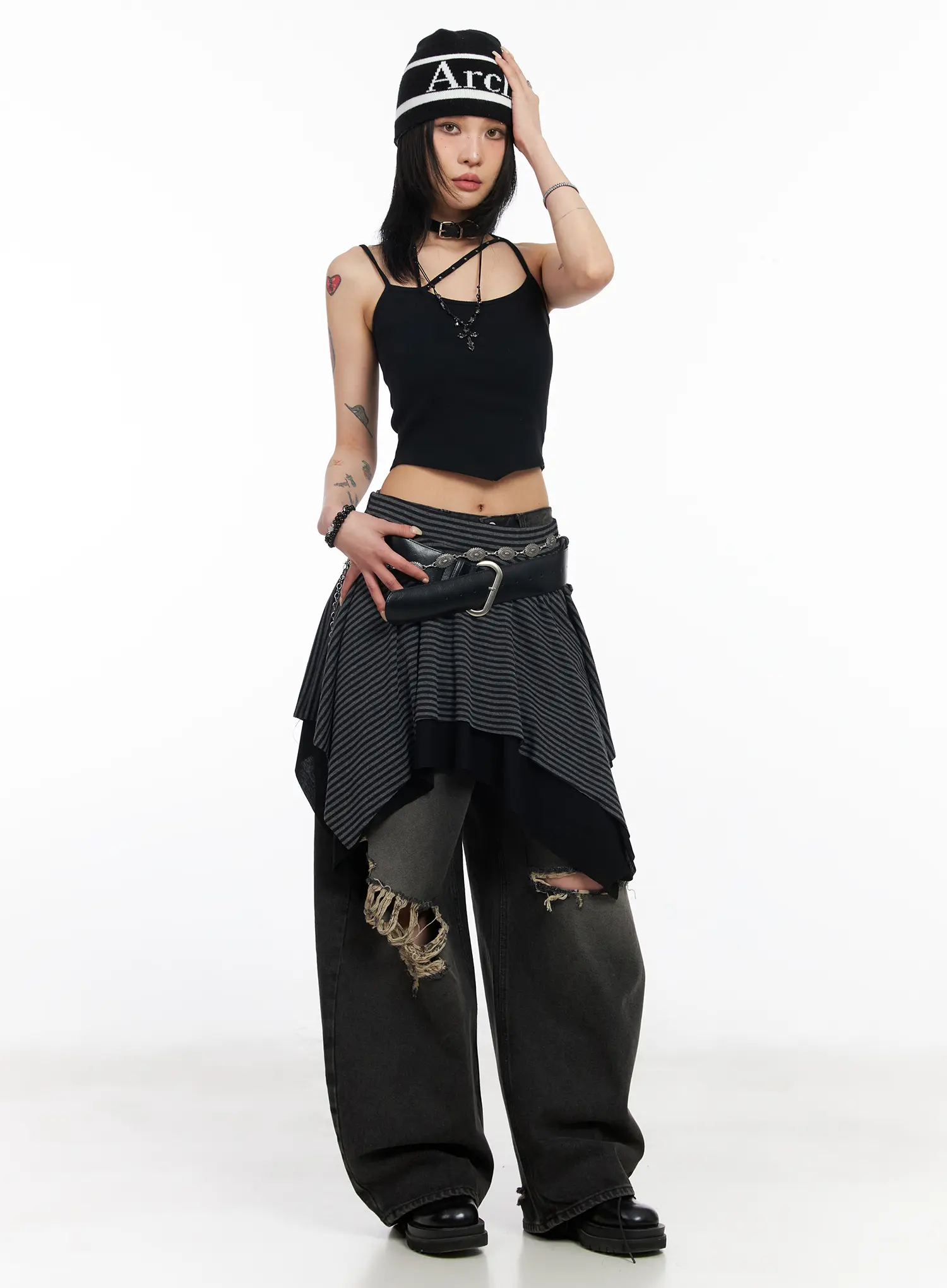 Striped Asymmetric Flare Skirt CF527 - Image 2