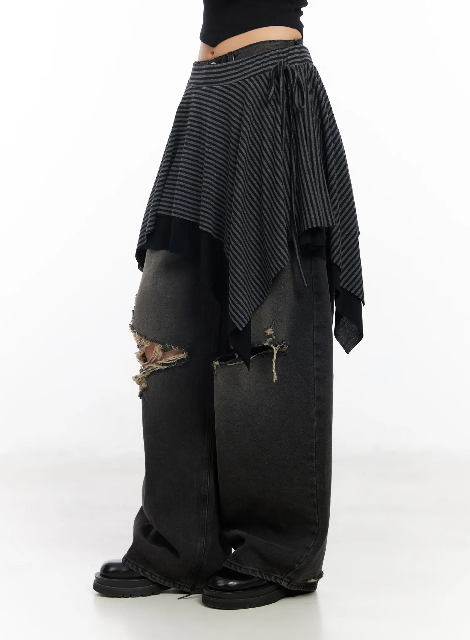 Striped Asymmetric Flare Skirt CF527 - Image 4