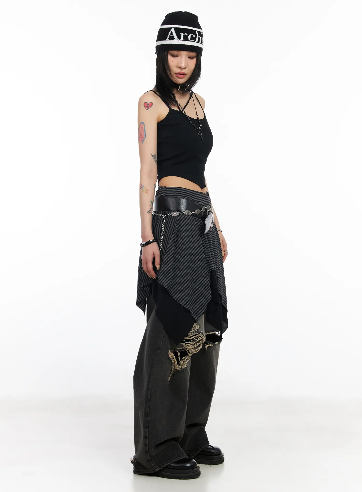 Striped Asymmetric Flare Skirt CF527 - Image 5