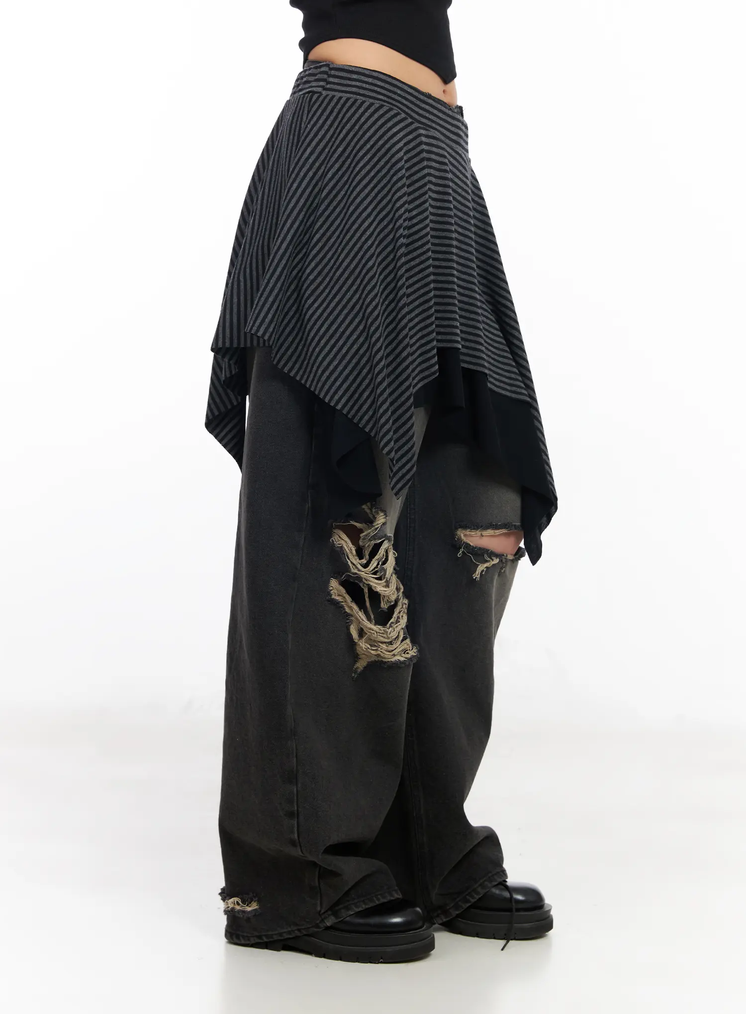 Striped Asymmetric Flare Skirt CF527 - Image 7