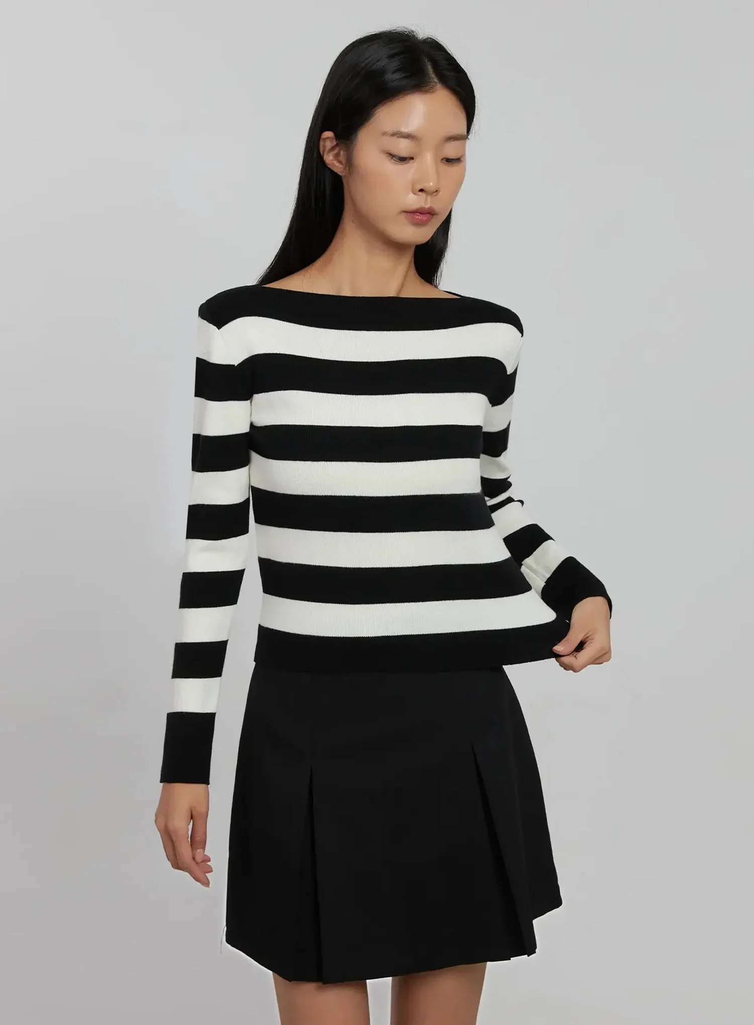 Striped Boat Neck Knit Top IJ508