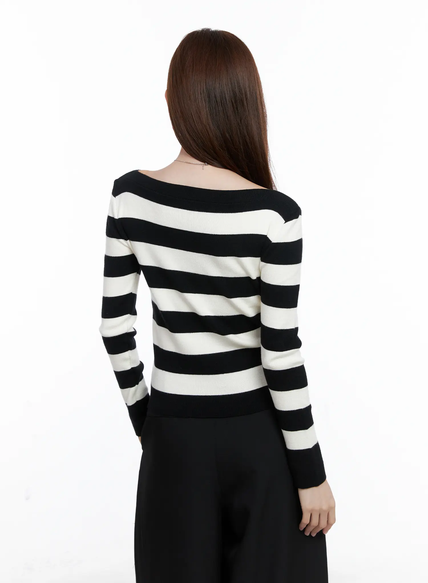 Striped Boat Neck Pullover Knit Top CG520 - Image 7