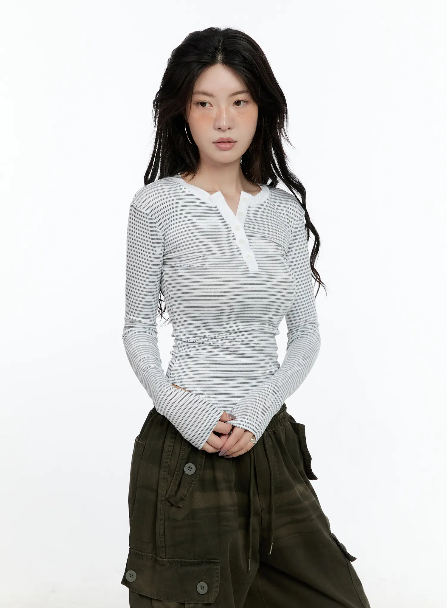 Striped Button Slim Fit Tee CN517 - Image 9