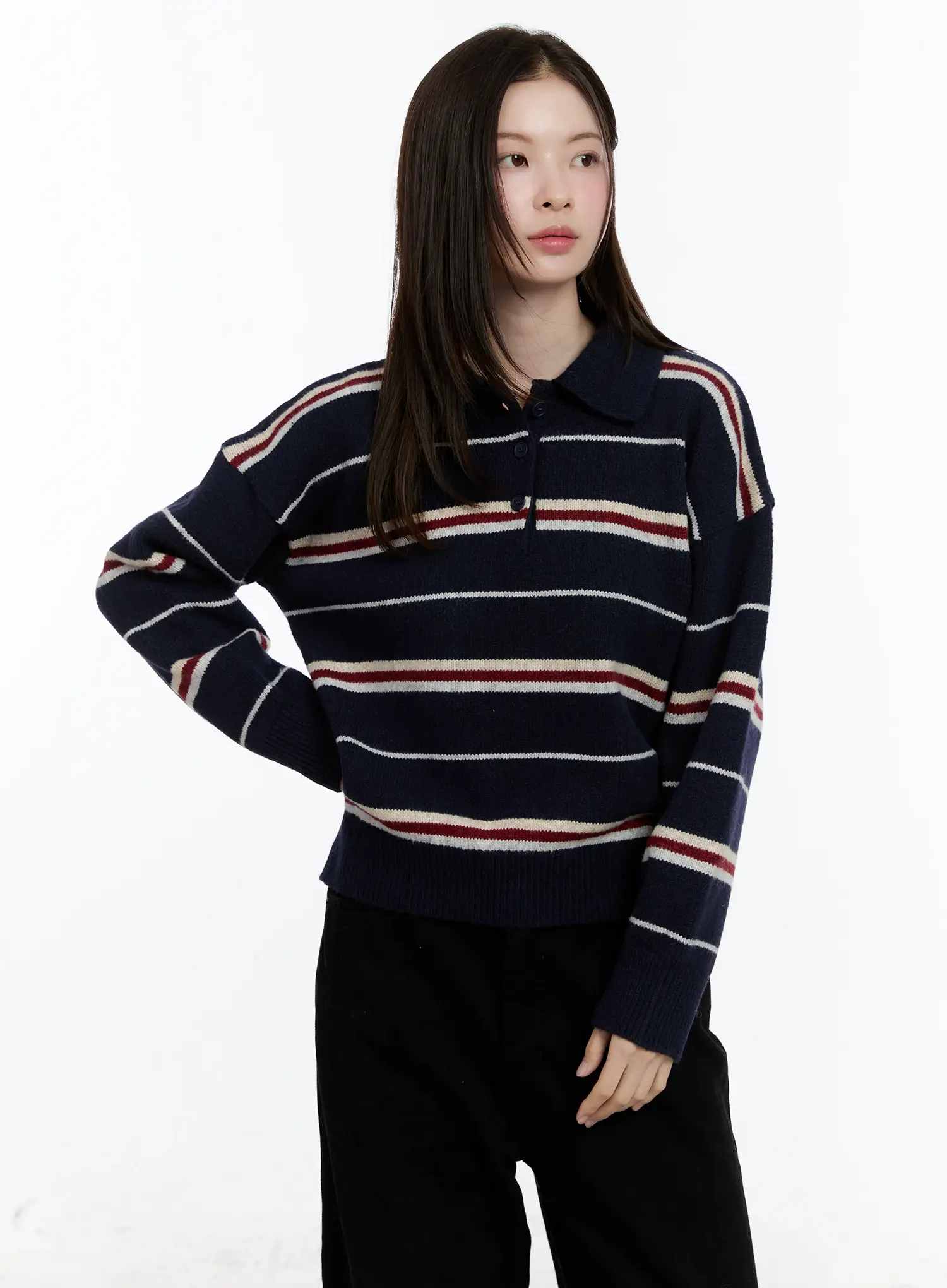 Striped Collar Knit Top ID511 - Image 10