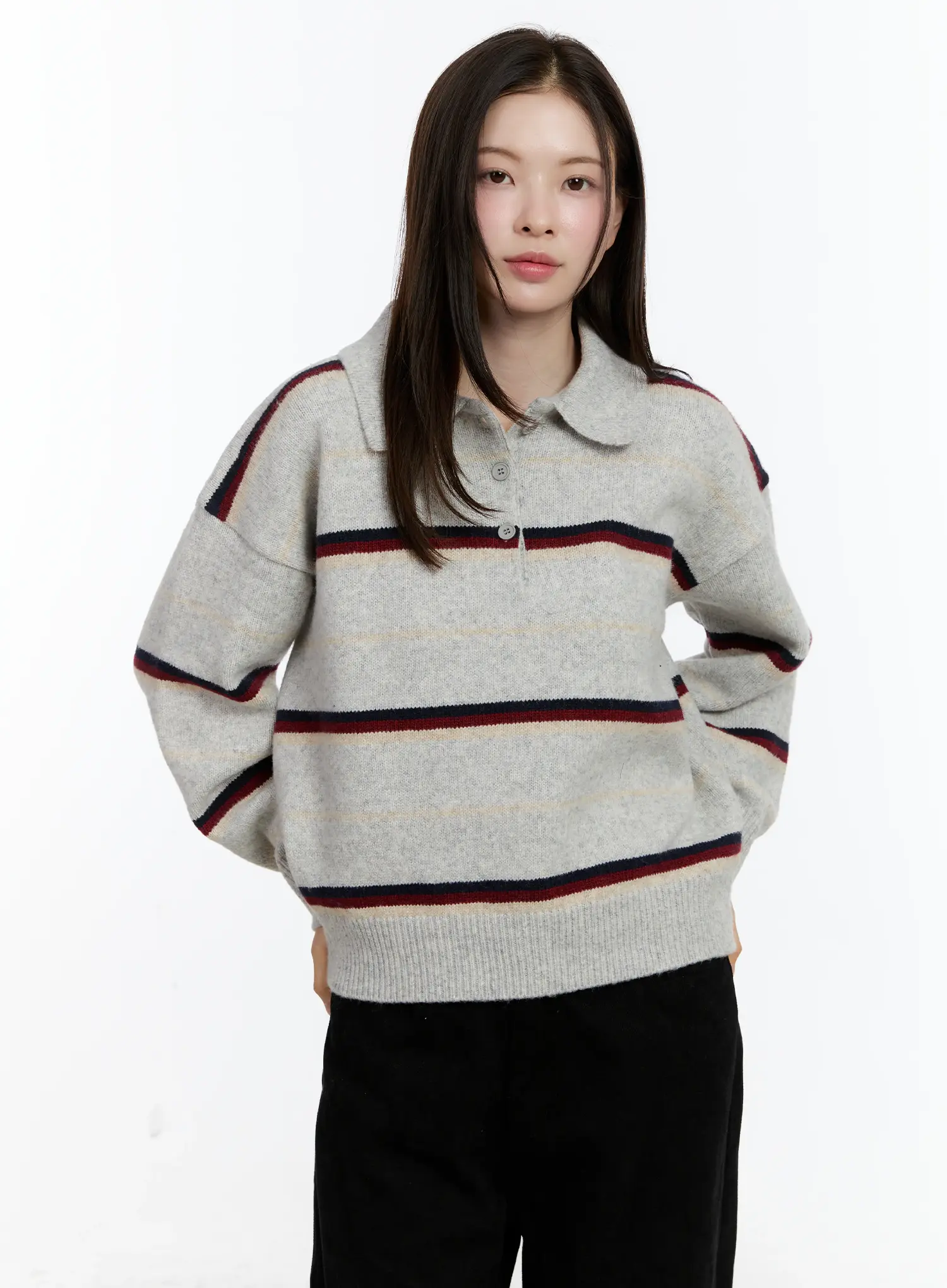 Striped Collar Knit Top ID511 - Image 9