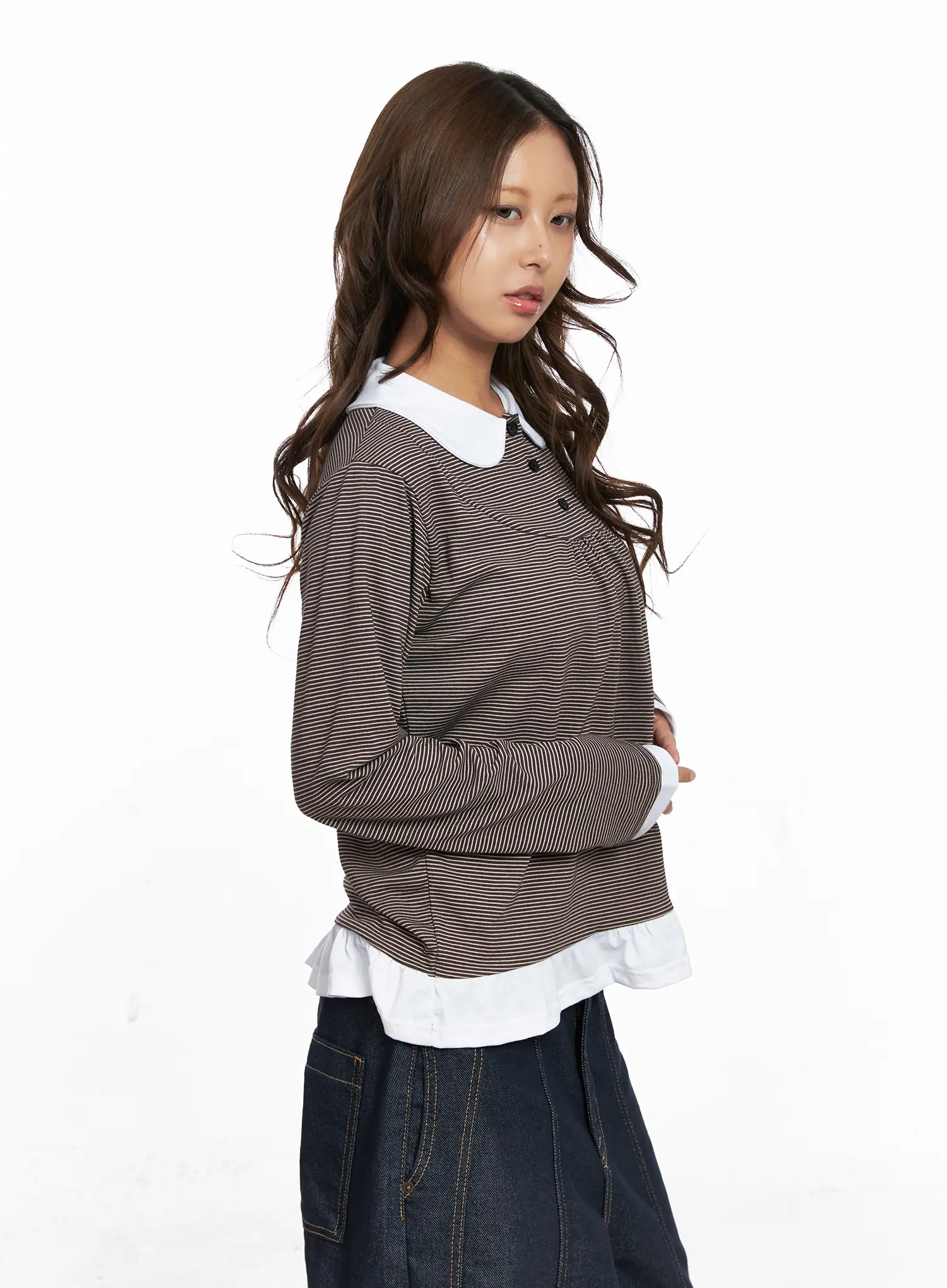 Striped Collared Button Long Sleeve Top CO510 - Image 5