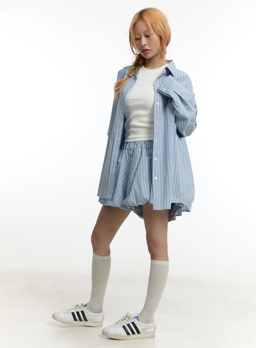 Striped Cotton Balloon-Fit Shorts CY505 - Image 10