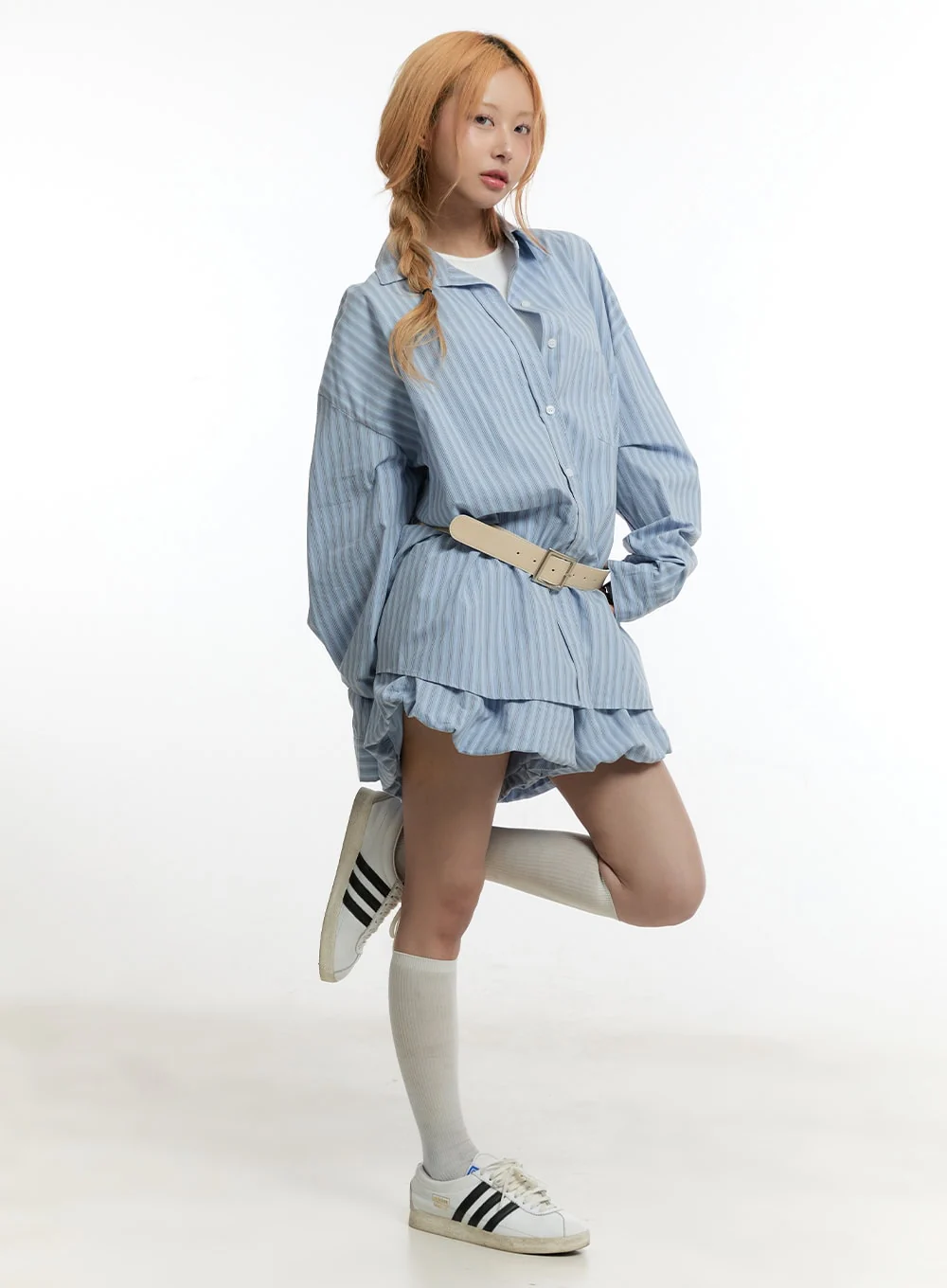 Striped Cotton Balloon-Fit Shorts CY505 - Image 2