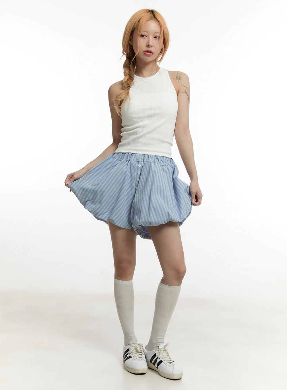 Striped Cotton Balloon-Fit Shorts CY505 - Image 3