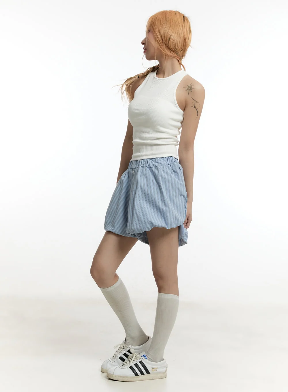 Striped Cotton Balloon-Fit Shorts CY505 - Image 4