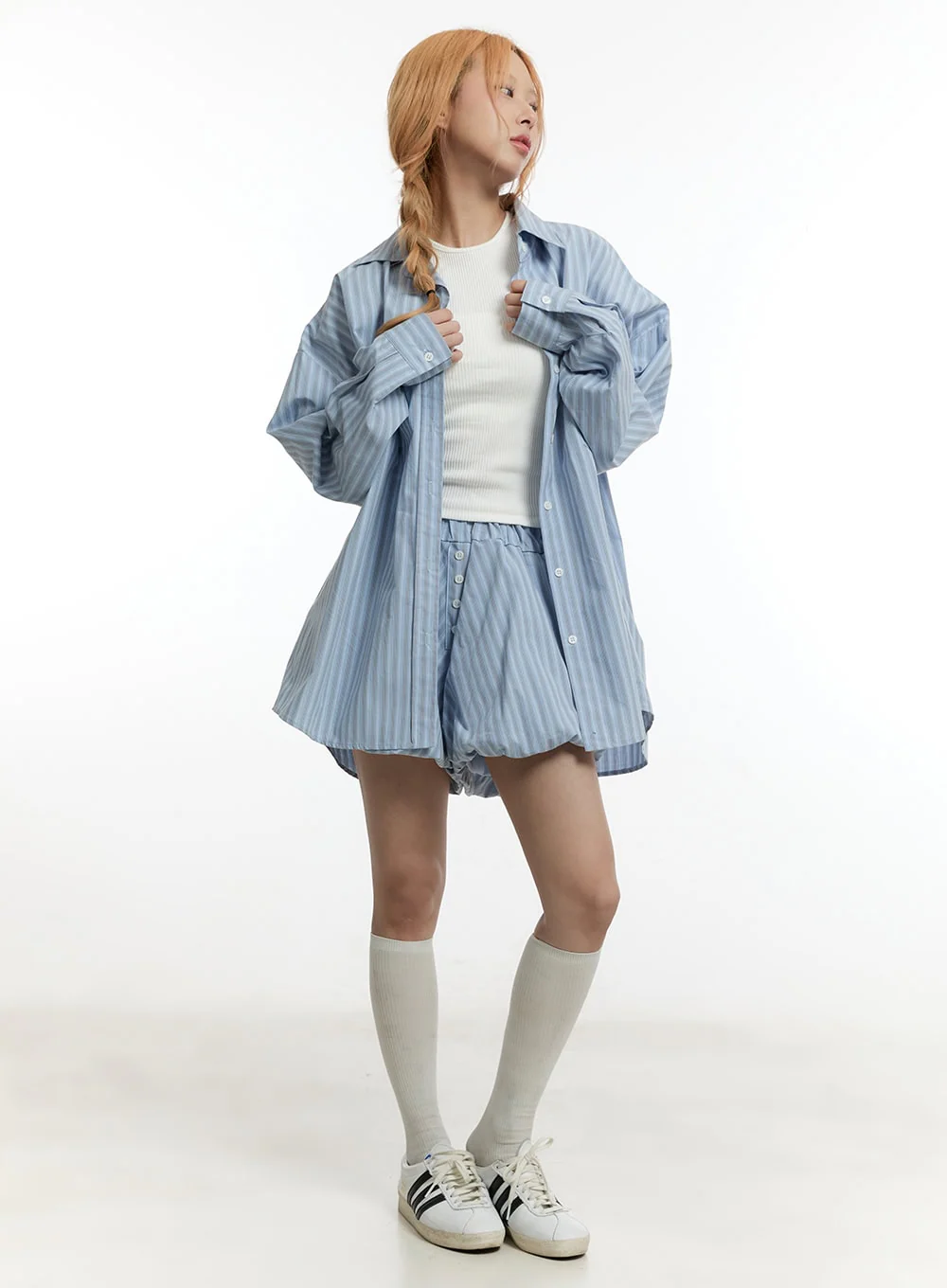 Striped Cotton Balloon-Fit Shorts CY505 - Image 9