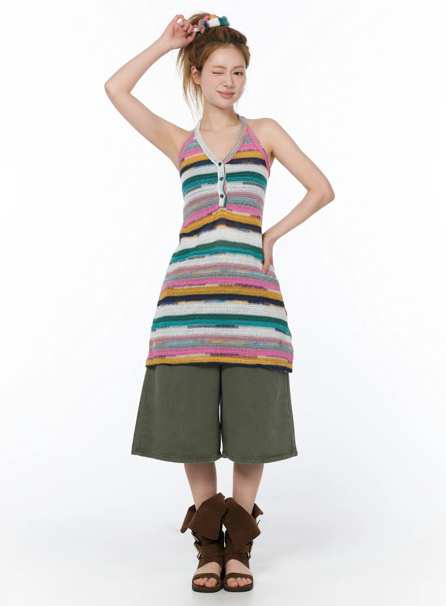 Striped Halter Knit Mini Dress CY506 - Image 3