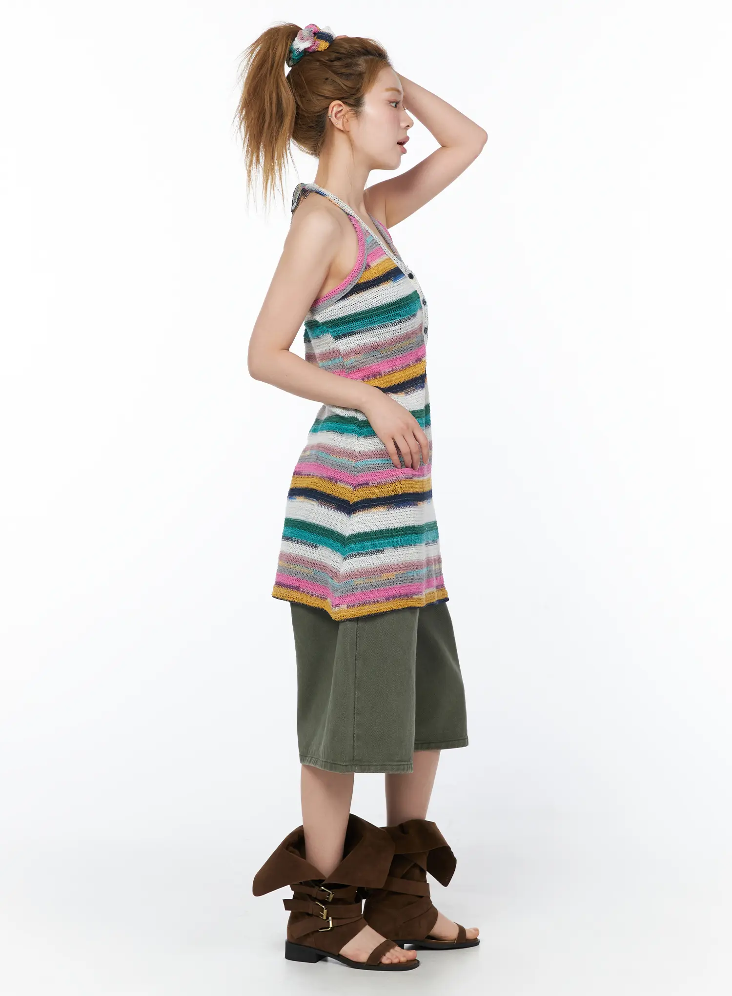 Striped Halter Knit Mini Dress CY506 - Image 4