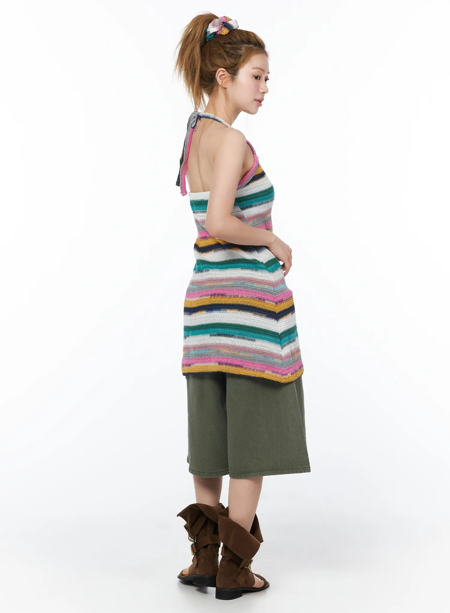 Striped Halter Knit Mini Dress CY506 - Image 5