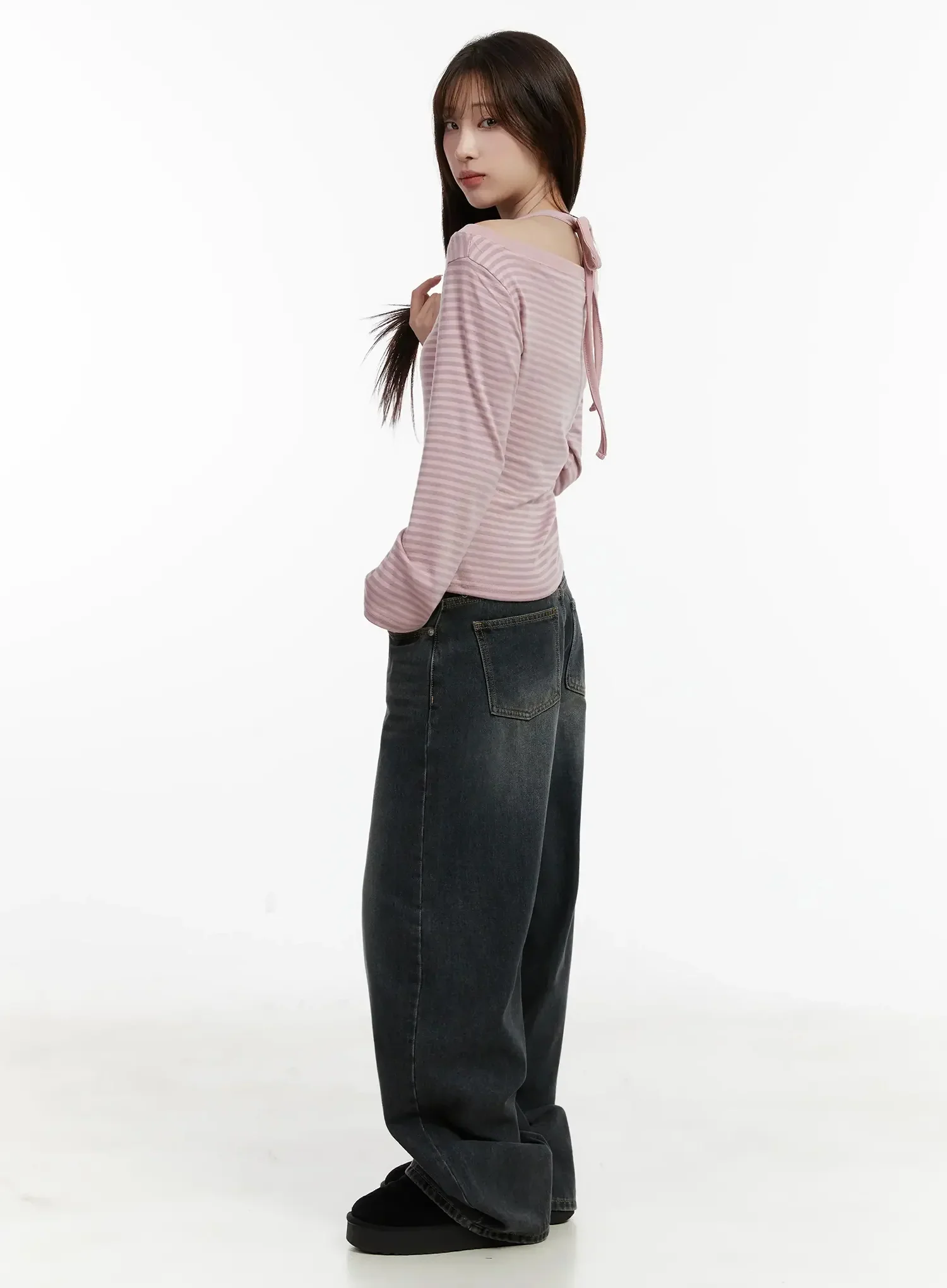 Striped Halter Neck Long Sleeve Top IJ521 - Image 10