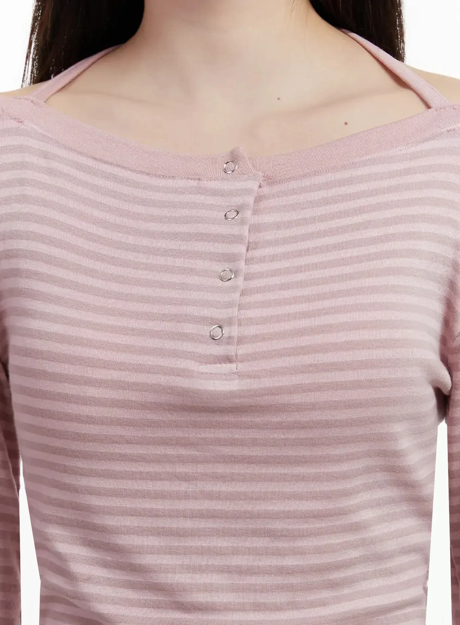 Striped Halter Neck Long Sleeve Top IJ521 - Image 3