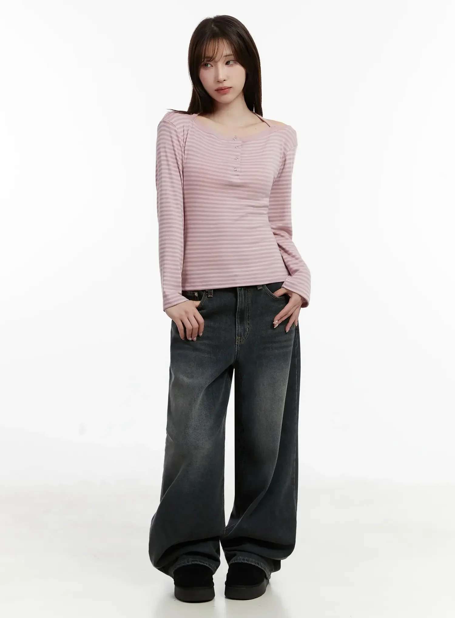 Striped Halter Neck Long Sleeve Top IJ521 - Image 4