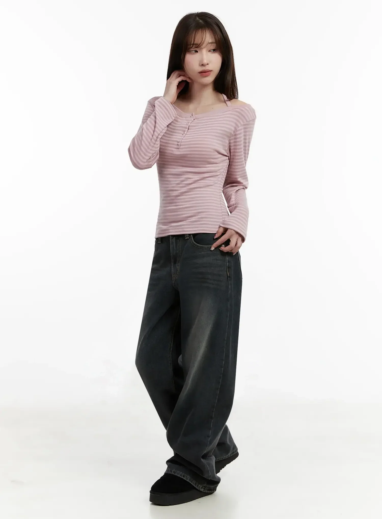 Striped Halter Neck Long Sleeve Top IJ521 - Image 5