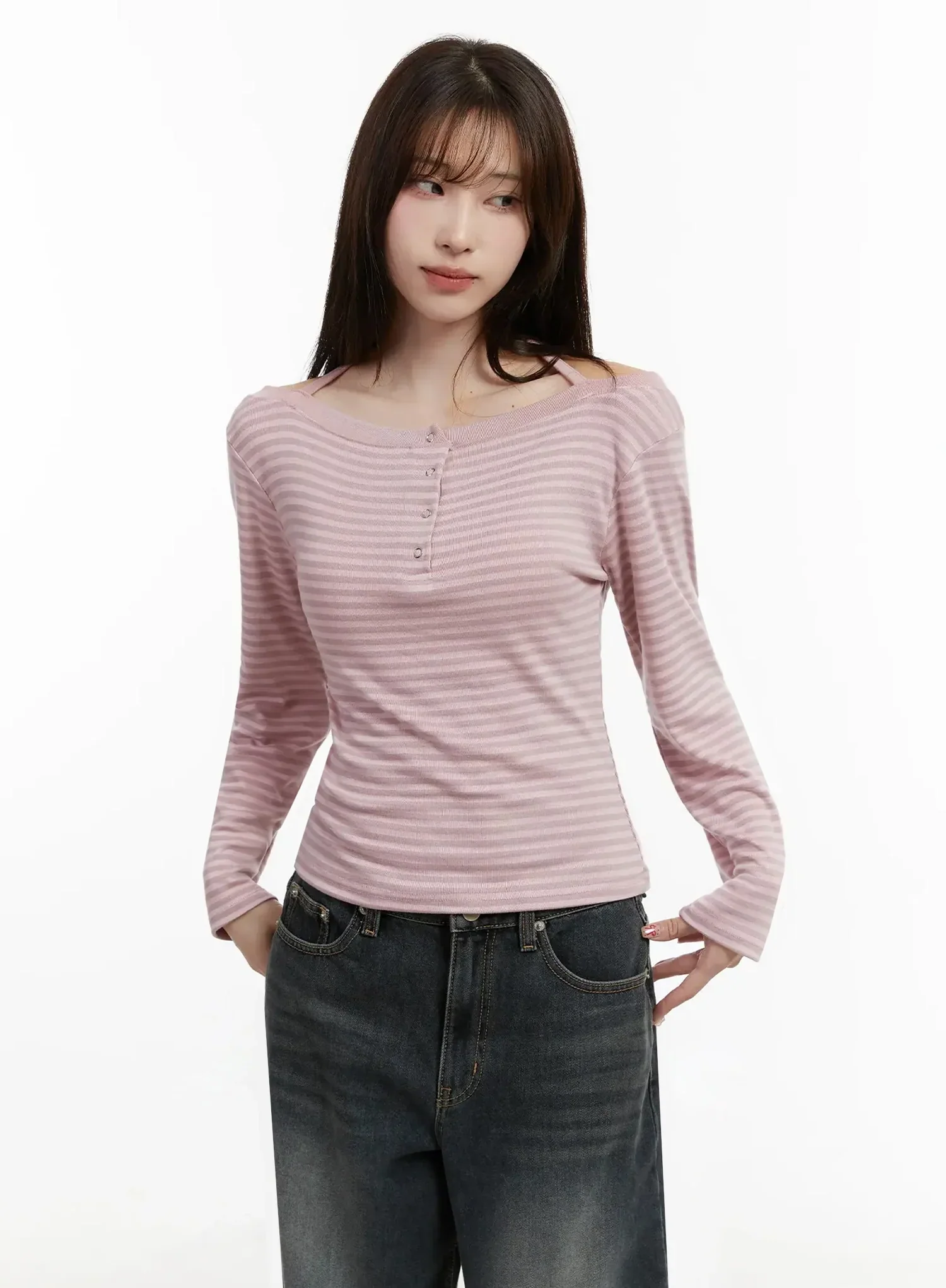 Striped Halter Neck Long Sleeve Top IJ521 - Image 6