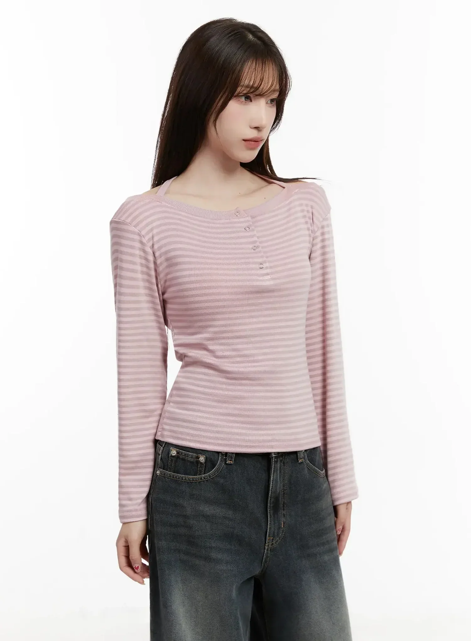 Striped Halter Neck Long Sleeve Top IJ521 - Image 8