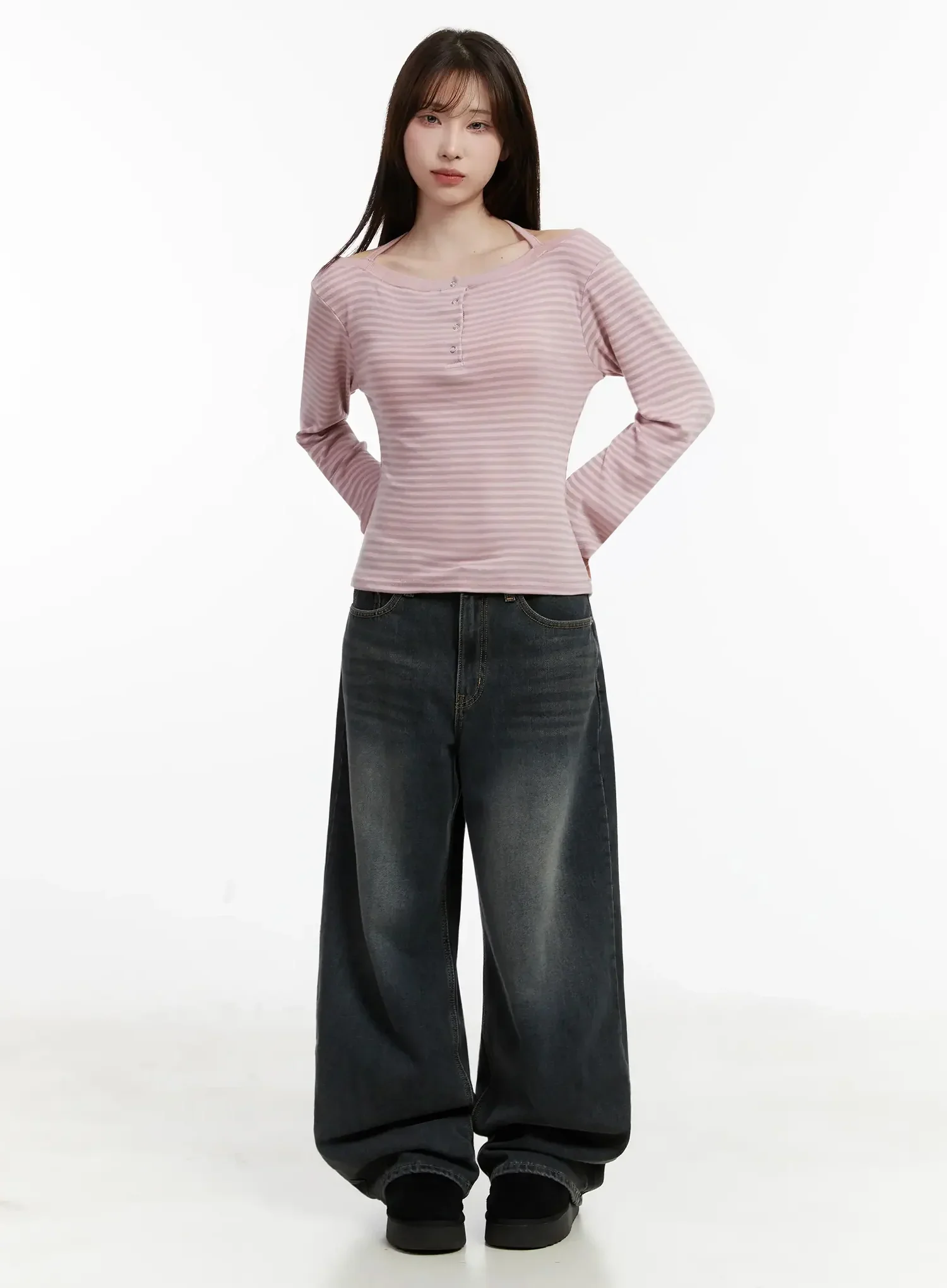 Striped Halter Neck Long Sleeve Top IJ521 - Image 9