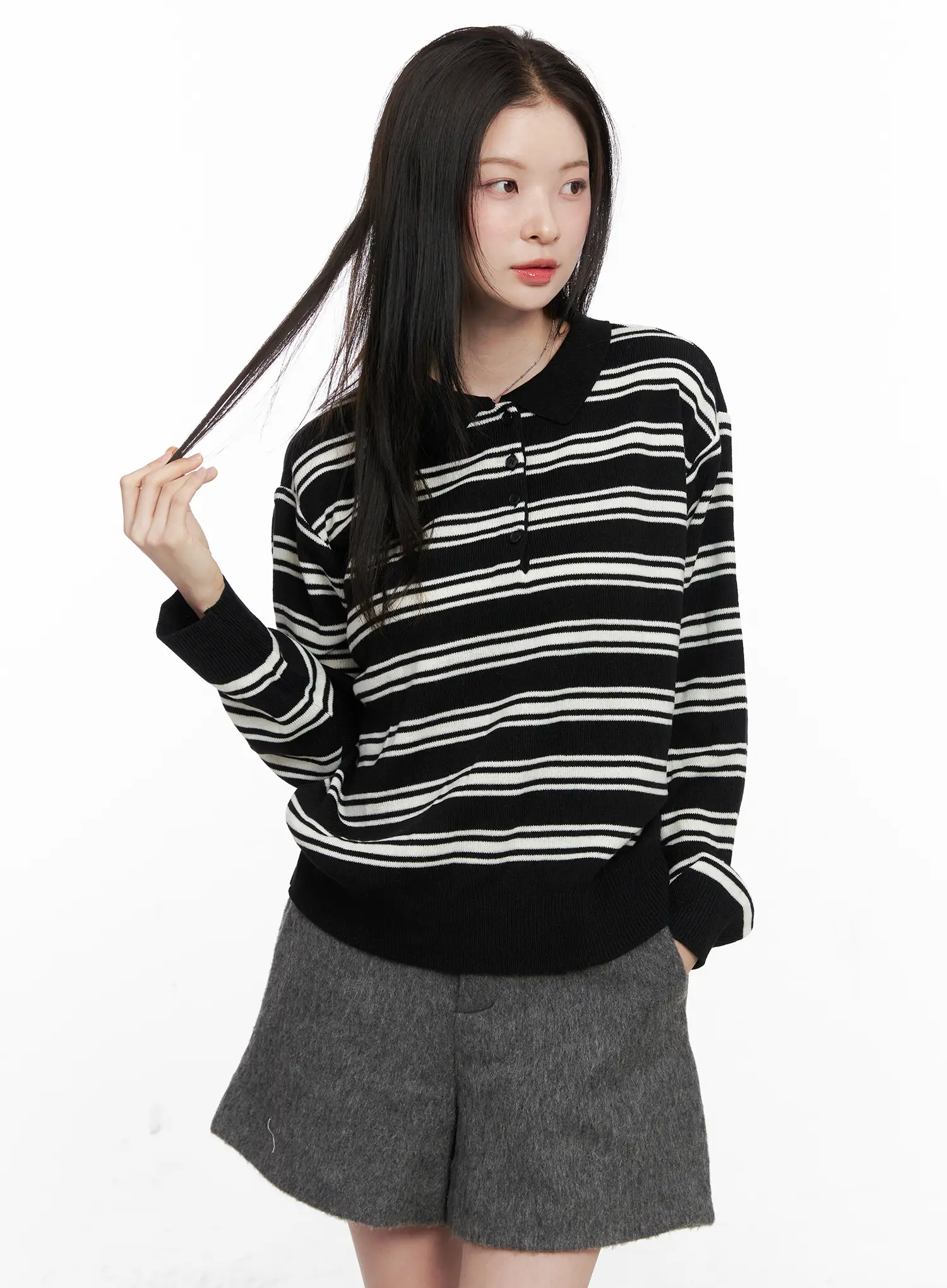 Striped Henley Neck Knit CN504