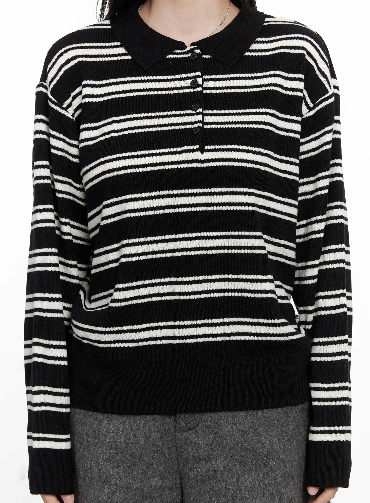 Striped Henley Neck Knit CN504 - Image 3