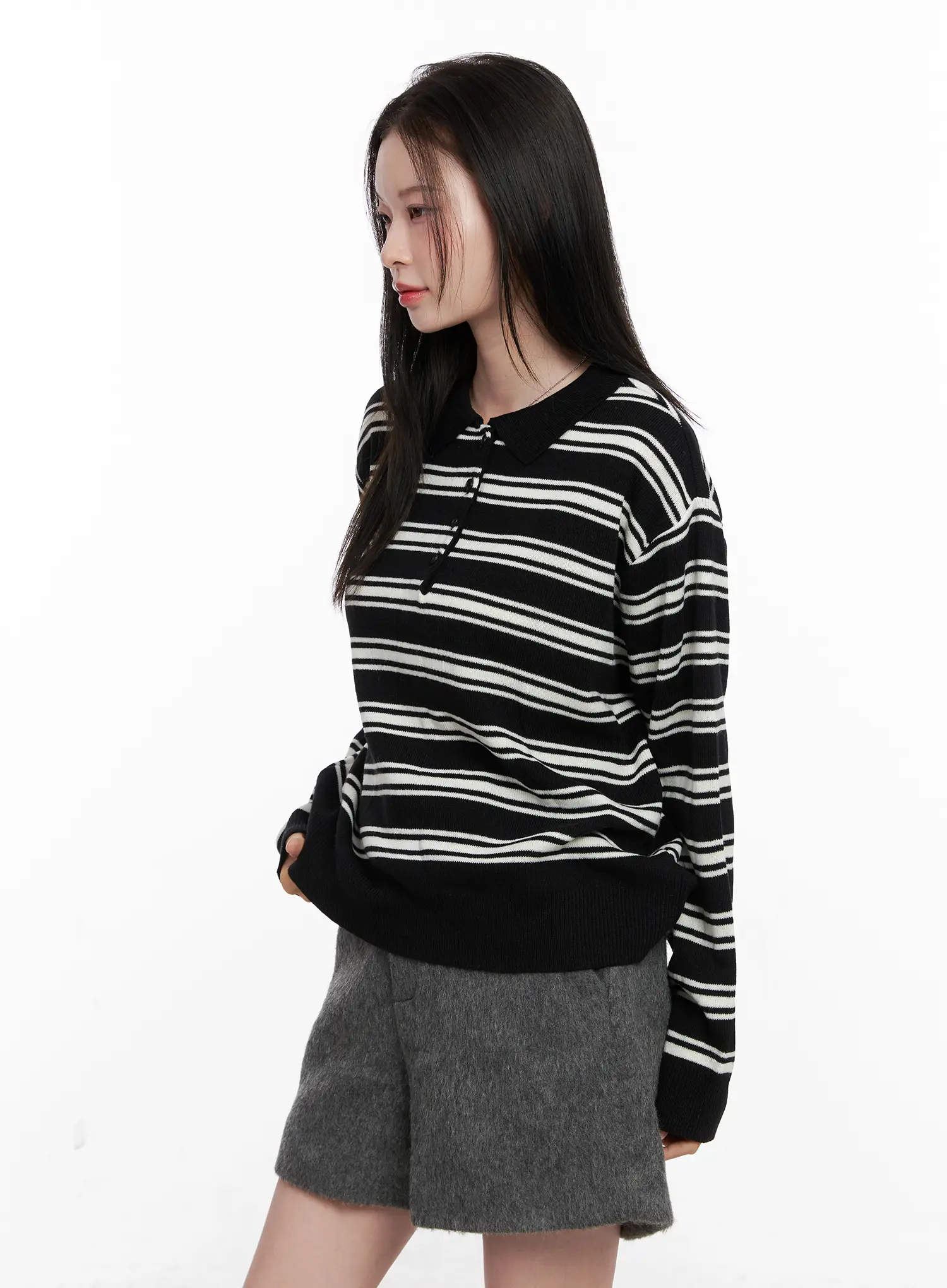Striped Henley Neck Knit CN504 - Image 4
