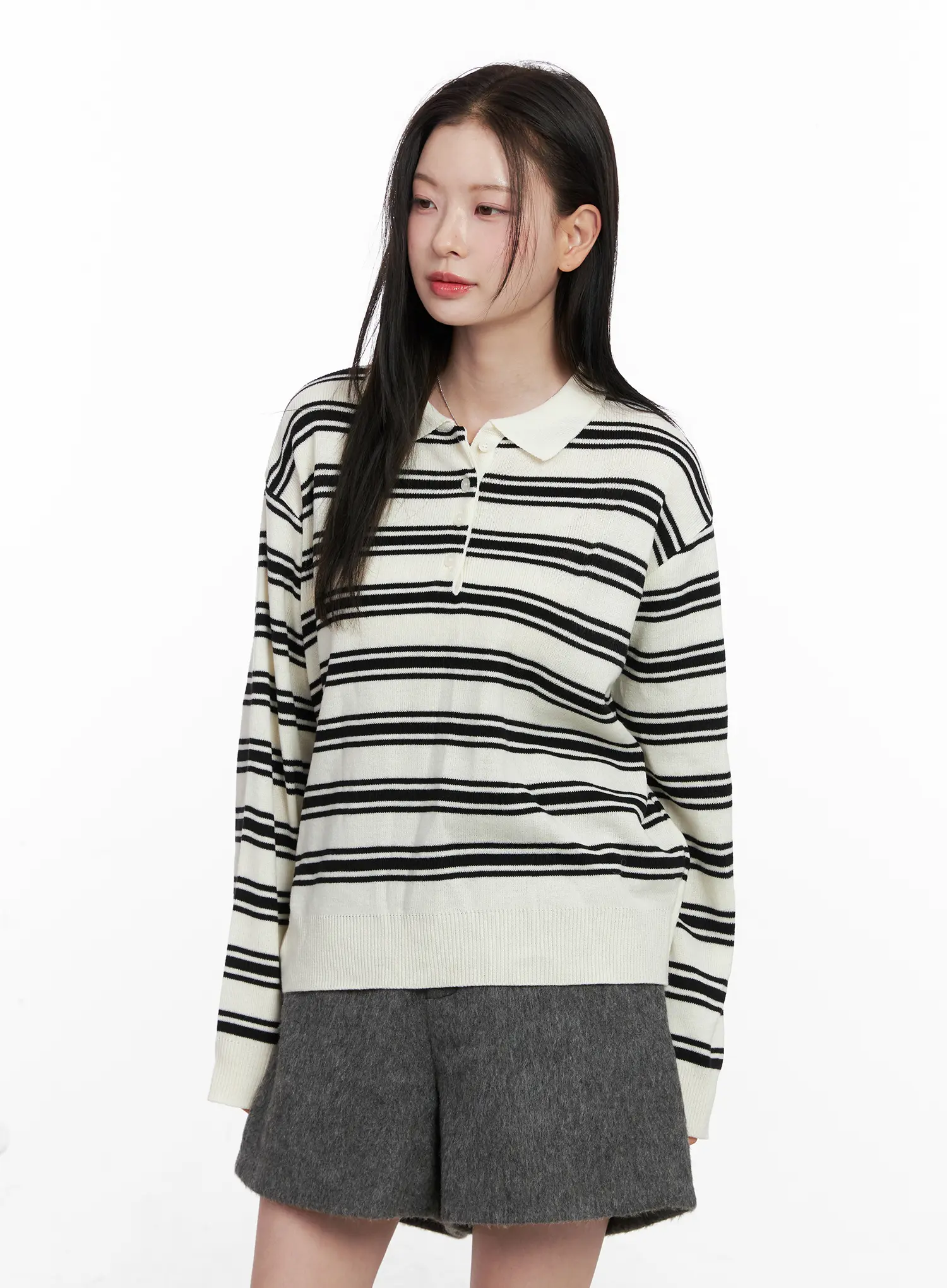Striped Henley Neck Knit CN504 - Image 8