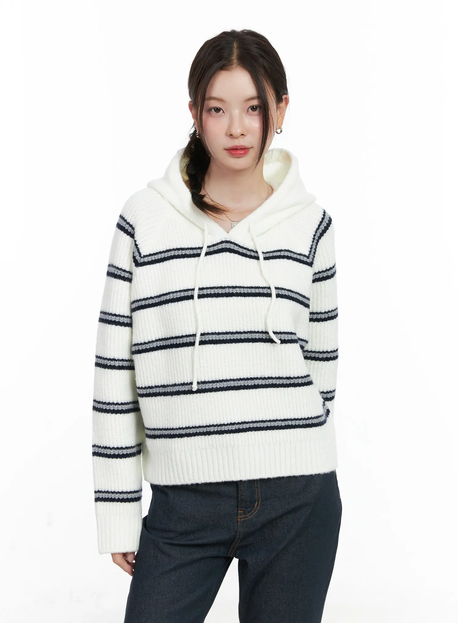 Striped Knit Hoodie Sweater CN518 - Image 4