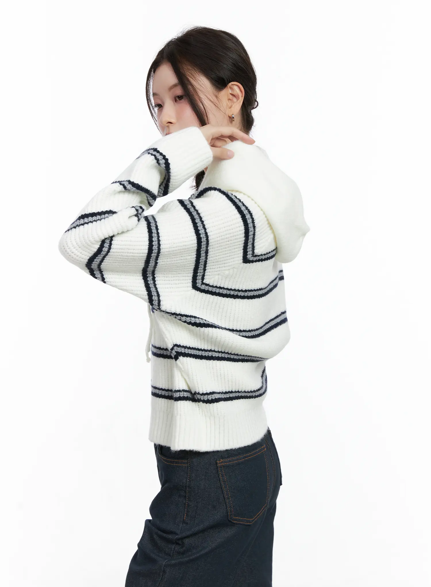 Striped Knit Hoodie Sweater CN518 - Image 5